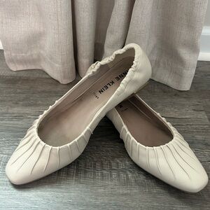 Anne Klein Cream Pleated Ballet Flats with Elasticized Topline